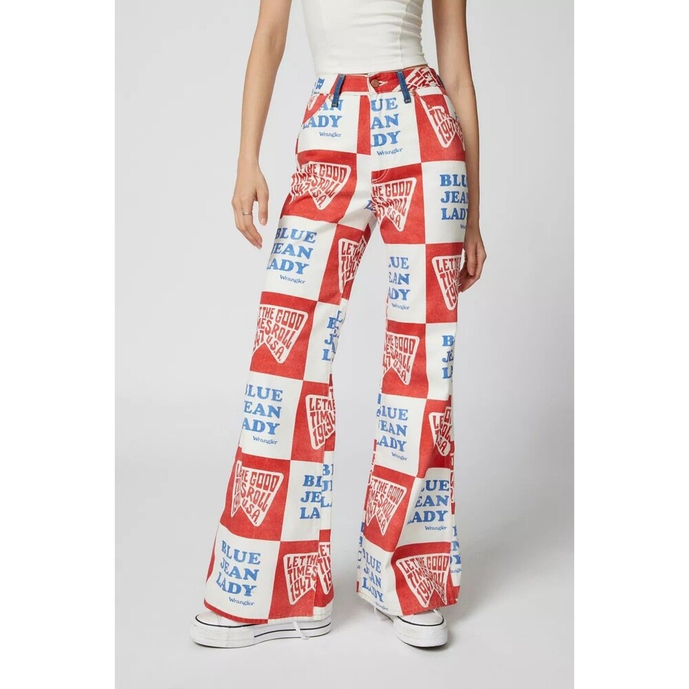 Wrangler Wanderer Graphic Patchwork Flare Jeans Jean Lady High Rise 30x30